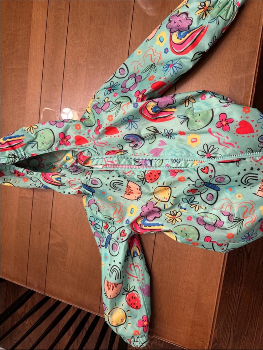 next Girls Mint Green Hooded Raincoat with Rainbow & Floral Print